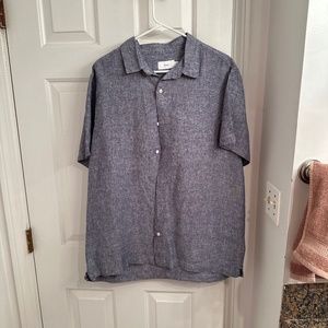 Blue/Gray Linen Short Sleeve Buttondown